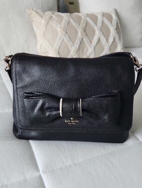 kate spade Black Pebbled Leather Bow Crossbody Bag